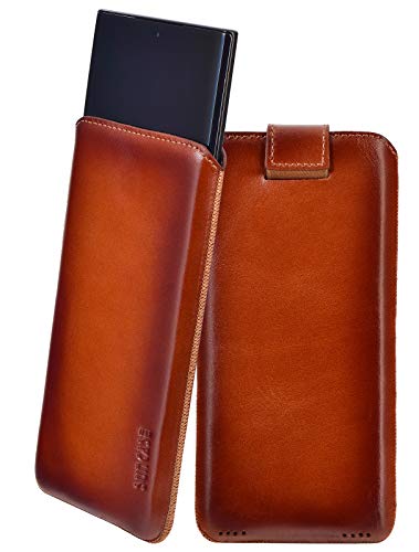 Suncase ECHT Ledertasche Leder Etui kompatibel mit iPhone 12 Pro Max (6.7") (passend nur mit iPhone 12 Pro Max Silikon Case) in Burned Cognac von Suncase