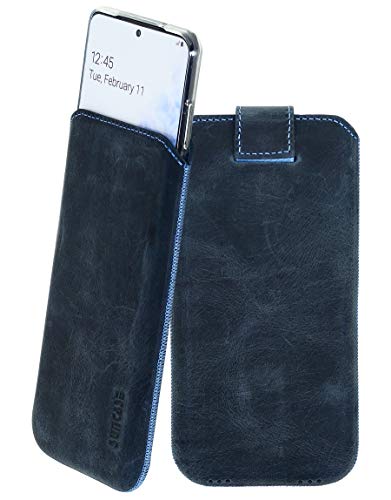Suncase ECHT Ledertasche Leder Etui kompatibel mit iPhone 13 (6.1") (passend nur mit iPhone 13 Silikon Case) in Pebble-Blue von Suncase
