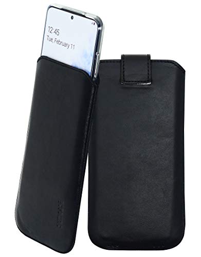 Suncase ECHT Ledertasche Leder Etui kompatibel mit iPhone 13 (6.1") (passend nur mit iPhone 13 Silikon Case) in schwarz von Suncase