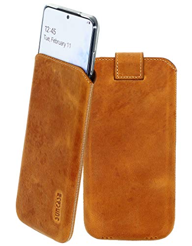 Suncase ECHT Ledertasche Leder Etui kompatibel mit iPhone 14 Pro (6.1") (passend nur mit iPhone 14 Pro Silikon Case) in antik-Cognac von Suncase