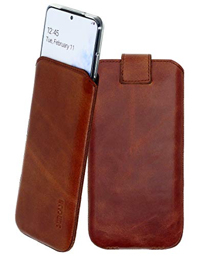 Suncase ECHT Ledertasche Leder Etui kompatibel mit iPhone 14 Pro Max (6.7") (passend nur mit iPhone 14 Pro Max Silikon Case) in Rustik-Mocca braun von Suncase