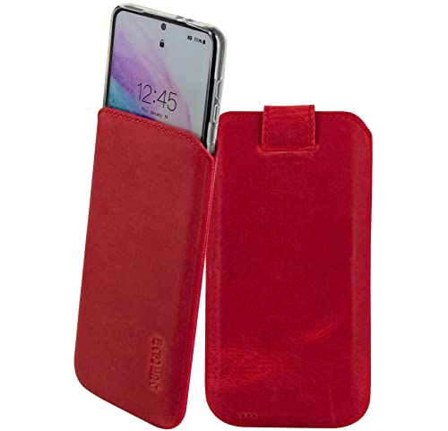 Suncase ECHT Ledertasche Leder Etui kompatibel mit iPhone 16 Pro (passend mit dickere Bumper/Silikon Case : innen Maße - 155 x 76 x 14 mm) in antik rot von Suncase