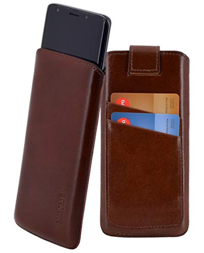 Suncase ECHT Ledertasche Leder Etui kompatibel mit iPhone SE 2020 Hülle Schutzhülle (mit Rückzugsfunktion und Zwei Kartenfächer) Rustik-Mocca braun von Suncase