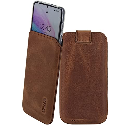 Suncase ECHT Ledertasche Leder Etui kompatibel mit realme 13 pro 5G Hülle Innenmaße: ca. 165 x 78 x 11 mm (passend nur mit Silikon/Case/Bumper) in antik-Coffee von Suncase