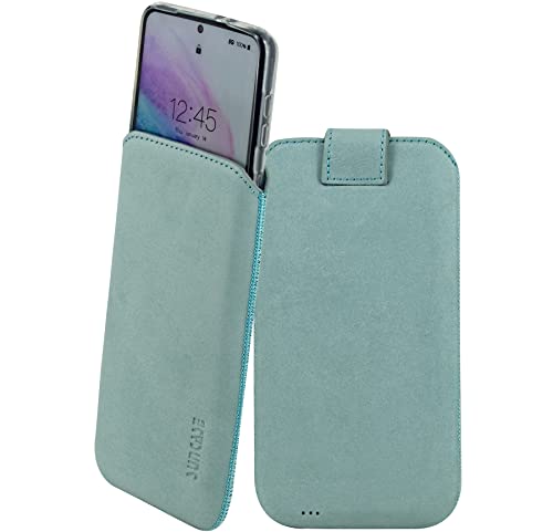 Suncase ECHT Ledertasche Leder Etui kompatibel mit realme C65 Hülle Innenmaße: ca. 166 x 79 x 11 mm (passend nur mit Silikon/Case/Bumper) in antik-türkis von Suncase