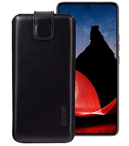 Suncase Echt Ledertasche kompatibel mit Motorola ThinkPhone Tasche *Slim-Edition* Leder Etui (mit Rückzugsfunktion und Magnetverschluss) in schwarz von Suncase