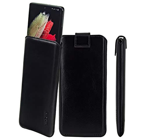 Suncase Echt Ledertasche kompatibel mit Samsung Galaxy S23 FE 5G Tasche *Slim-Edition* Leder Etui (mit Rückzugsfunktion und Magnetverschluss) in schwarz von Suncase