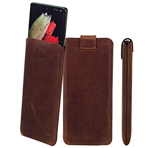 Suncase Echt Ledertasche kompatibel mit Xiaomi 13T Tasche *Slim-Edition* Leder Etui (mit Rückzugsfunktion und Magnetverschluss) in antik Coffee von Suncase