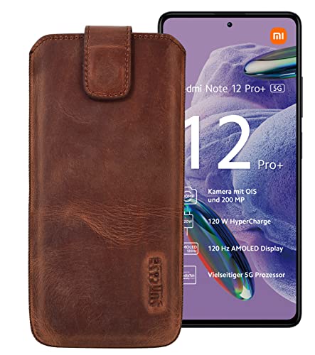 Suncase Echt Ledertasche kompatibel mit Xiaomi Redmi Note 12 Pro Plus 5G Tasche *Slim-Edition* Leder Etui (mit Rückzugsfunktion und Magnetverschluss) in antik Coffee von Suncase