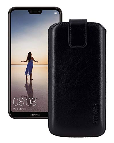 Suncase Etui Tasche für Huawei P20 Lite | mit ZUSÄTZLICHER Hülle/Schale/Bumper/Silikon *Lasche mit Rückzugfunktion* Handytasche Ledertasche Schutzhülle Case Hülle in schwarz von Suncase