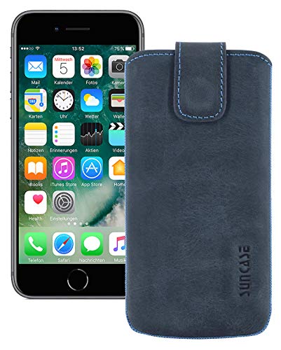 Suncase Etui Tasche kompatibel mit Apple iPhone SE 2 (2020) mit ZUSÄTZLICHER Hülle/Schale/Bumper/Silikon *Lasche mit Rückzugfunktion* Handytasche Ledertasche Schutzhülle Case in Pebble-Blue von Suncase