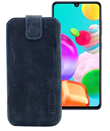 Suncase Etui Tasche kompatibel mit Samsung Galaxy A41 mit ZUSÄTZLICHER Hülle/Schale/Bumper/Silikon *Lasche mit Rückzugfunktion* Handytasche Ledertasche Schutzhülle Case in Pebble-Blue von Suncase