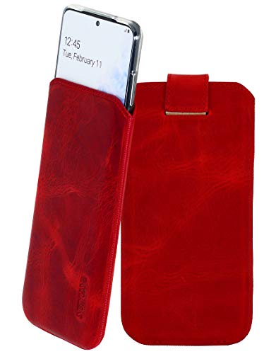 Suncase Etui Tasche kompatibel mit Samsung Galaxy Note 10 Lite mit ZUSÄTZLICHER Hülle/Schale/Bumper Lasche mit Rückzugfunktion Handytasche Ledertasche Schutzhülle Case in antik-rot von Suncase