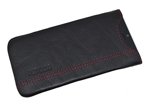 Suncase Etui Tasche kompatibel mit iPhone 12 Mini (5.4) Hülle - maßgefertigte Slim Case Mikrofaser Innenfutter Soft Leder Handytasche Ledertasche Schutzhülle schwarz-rot von Suncase