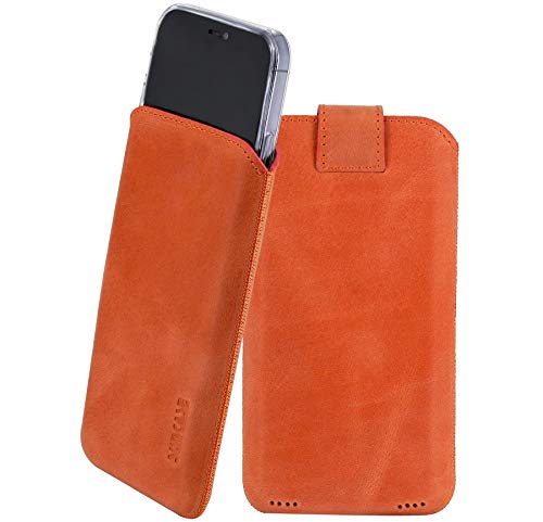 Suncase Etui Tasche kompatibel mit iPhone 16 Pro Max (6,9 Zoll) Hülle mit ZUSÄTZLICHER Case/Schale/Bumper Lasche mit Rückzugfunktion Handytasche Ledertasche Schutzhülle in antik-lachsrosa von Suncase