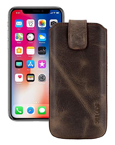 Suncase Etui Tasche kompatibel mit iPhone X | XS (5.8") | mit ZUSÄTZLICHER Hülle/Schale/Bumper *Lasche mit Rückzugfunktion* Ledertasche Schutzhülle Case Hülle in antik-dunkel braun von Suncase