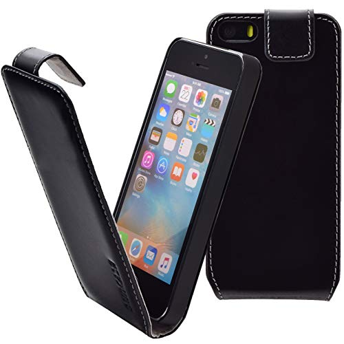 Suncase Flip-Style Tasche kompatibel mit iPhone SE | iPhone 5s | iPhone 5 Ledertasche Leder Schutzhülle Case Hülle (Ultra-Slim) schwarz von Suncase
