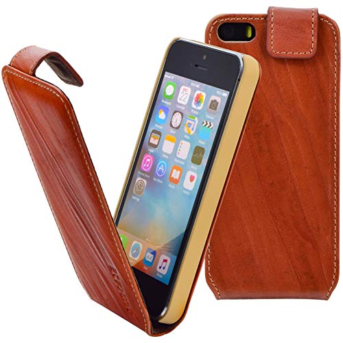 Suncase Flip-Style Tasche kompatibel mit iPhone SE | iPhone 5s | iPhone 5 Ledertasche Leder Schutzhülle Case Hülle (Ultra-Slim) wash braun von Suncase