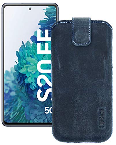 Suncase Leder Tasche kompatibel mit Samsung Galaxy S20 FE (5G) Hülle mit ZUSÄTZLICHER Transparent Case | Schale | Silikon Bumper Handytasche (mit Rückzugsfunktion und Magnetverschluss) in Pebble-Blue von Suncase