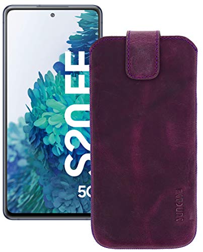 Suncase Leder Tasche kompatibel mit Samsung Galaxy S20 FE (5G) Hülle mit ZUSÄTZLICHER Transparent Case | Schale | Silikon Bumper Handytasche (mit Rückzugsfunktion und Magnetverschluss) in antik-lila von Suncase