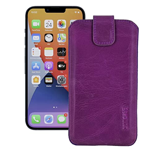 Suncase Leder Tasche kompatibel mit iPhone 15 (6,1 Zoll) Hülle mit ZUSÄTZLICHER Transparent Case | Schale | Silikon Bumper Handytasche (mit Rückzugsfunktion und Magnetverschluss) in antik-lila von Suncase