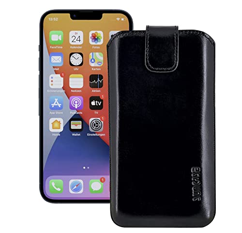 Suncase Leder Tasche kompatibel mit iPhone 15 (6,1 Zoll) Hülle mit ZUSÄTZLICHER Transparent Case | Schale | Silikon Bumper Handytasche (mit Rückzugsfunktion und Magnetverschluss) in schwarz von Suncase