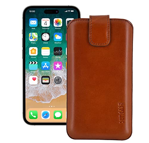 Suncase Leder Tasche kompatibel mit iPhone 15 Pro (6,1 Zoll) Hülle mit ZUSÄTZLICHER Transparent Case | Schale | Silikon Bumper Handytasche (mit Rückzugsfunktion und Magnetverschluss) in Mocca braun von Suncase