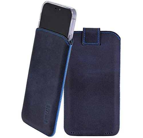 Suncase Leder Tasche kompatibel mit iPhone 16 Pro (6,3 Zoll) Hülle mit ZUSÄTZLICHER Transparent Case | Schale | Silikon Bumper Handytasche (mit Rückzugsfunktion und Magnetverschluss) in Pebble-Blue von Suncase