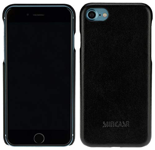 Suncase Original Backcover kompatibel mit Apple iPhone SE 3 (2022) Tasche Hülle Schutzhülle Hard Case aus echtem Leder in schwarz von Suncase