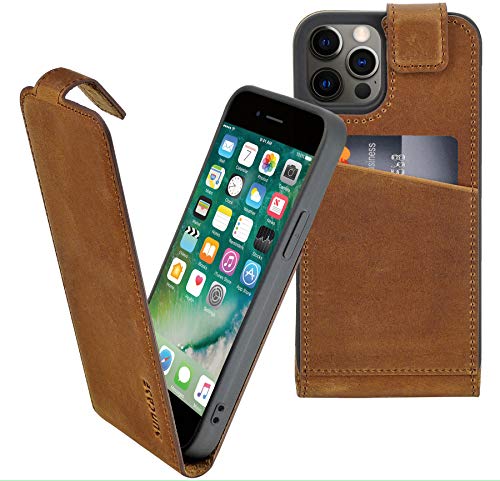 Suncase Original Flip-Style (Ultra-Slim) kompatibel mit iPhone 12 Pro (6.1") Hülle Ledertasche Tasche Schutzhülle Case Cover Hülle in antik Coffee von Suncase