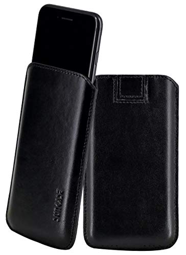 Suncase Original Leder Etui für iPhone 8 / iPhone 7 / iPhone 6s / iPhone 6 (4.7 Zoll) Ultra Slim Tasche Handytasche Ledertasche Schutzhülle Case Hülle (mit Rückzuglasche) schwarz von Suncase