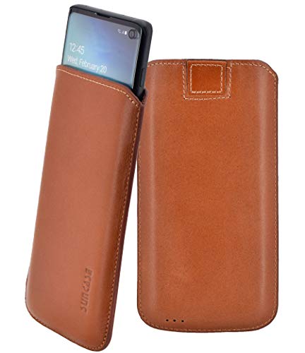 Suncase Original Leder Etui kompatibel mit Samsung Galaxy S7 Edge Tasche Handytasche Ledertasche Schutzhülle Case Hülle (mit Rückzuglasche) Cognac von Suncase