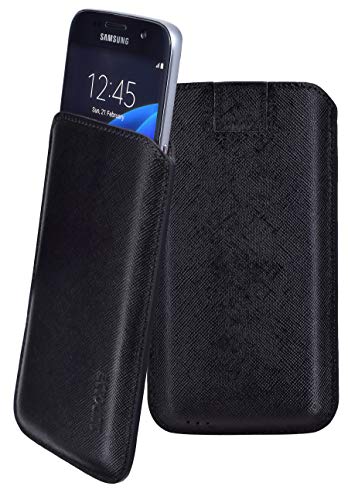 Suncase Original Leder Etui kompatibel mit Samsung Galaxy S7 Tasche Handytasche Ledertasche Schutzhülle Case Hülle (mit Rückzuglasche) vollnarbig-schwarz von Suncase