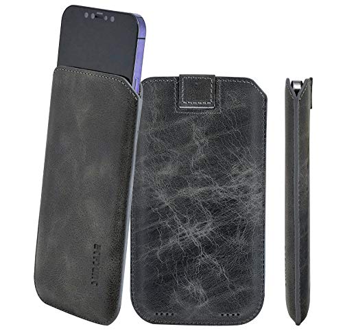 Suncase Original Leder Etui kompatibel mit iPhone 12 Mini (5.4") Hülle Tasche Ultra Slim Ledertasche Schutzhülle Case (mit Rückzuglasche) in antik grau von Suncase