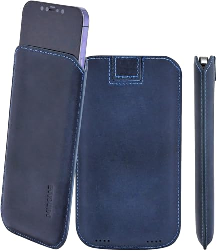 Suncase Original Leder Etui kompatibel mit iPhone 16E Hülle Tasche Ultra Slim Ledertasche Schutzhülle Case (mit Rückzuglasche) in Pebble Blue von Suncase