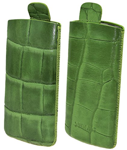 Suncase Original Tasche für/Primo 366 by Doro/Leder Etui Handytasche Ledertasche Schutzhülle Case Hülle - Lasche mit Rückzugfunktion* In Croco-Grün von Suncase