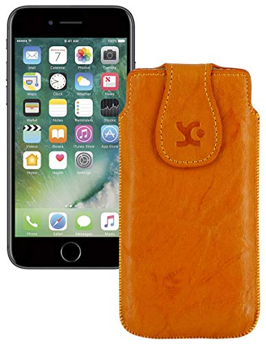 Suncase Original Tasche kompatibel mit Apple iPhone SE 3 (2022) Leder Etui Handytasche Ledertasche Schutzhülle Case Hülle in wash-orange von Suncase