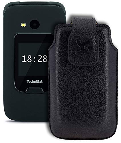Suncase Original Tasche kompatibel mit TechniSat TECHNIPHONE ISI 4 Hülle Leder Etui Handytasche Ledertasche Schutzhülle Case in vollnarbiges-schwarz von Suncase