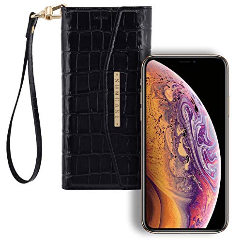 Suncase Valencia 2 in 1 Walletcase Backcover kompatibel mit iPhone 7 Plus | iPhone 8 Plus Hülle Leder Tasche Handytasche Schutzhülle Case (Luxury Line Collection) in Croco Schwarz von Suncase