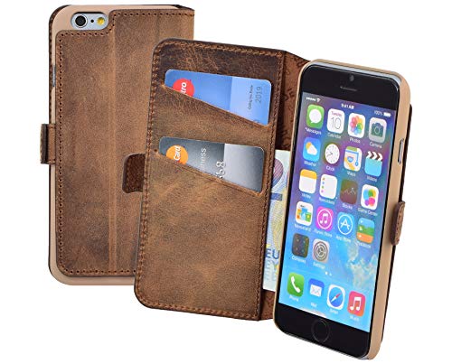 Suncase iPhone 6S / 6 (4.7") Original Book-Style Ledertasche Tasche *ECHT Leder* Handytasche Case Etui Hülle mit Standfunktion und Kartenfach/antik-braun (Sand) von Suncase