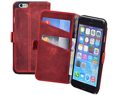 Suncase iPhone 6S / 6 (4.7") Original Book-Style Ledertasche Tasche *ECHT Leder* Handytasche Case Etui Hülle mit Standfunktion und Kartenfach/antik - rot von Suncase