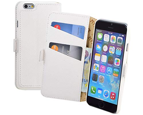 Suncase iPhone 6S / 6 (4.7") Original Book-Style Ledertasche Tasche *ECHT Leder* Handytasche Case Etui Hülle mit Standfunktion und Kartenfach/vollnarbig-Weiss von Suncase
