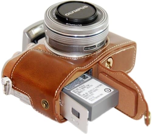 Bottom Opening Version Schützende PU Leder Half Kamera Tasche für Olympus Pen Lite E-PL9 EPL9 mit Handschlaufe Braun von SundayZaZa