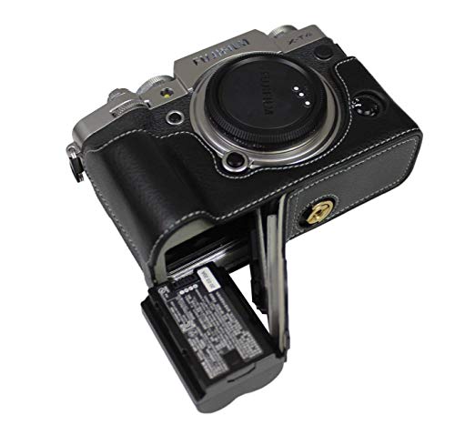 Echtes Ledertasche für Fujifilm XT4 X-T4 Version mit unterer Öffnung Schutzhülle für die halbe Kamera mit Stativdesign und Handschlaufe Schwarz von SundayZaZa