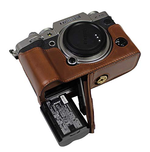 PU Ledertasche für Fujifilm XT4 X-T4 Bottom Opening Version Protective Half Camera Case Tasche mit Stativdesign mit Handschlaufe Dunkelbraun von SundayZaZa
