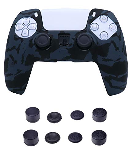 Silicone Cover Skin Case Accessories for Sony PS5 Controller with Pro Thumb Grips Caps Set Camo Black von SundayZaZa