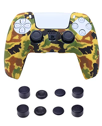 Silicone Cover Skin Case Accessories for Sony PS5 Controller with Pro Thumb Grips Caps Set Camo Yellow von SundayZaZa