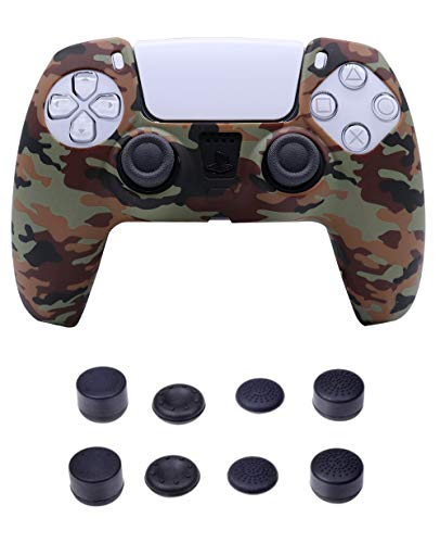 Silicone Cover Skin Case Accessories for Sony PS5 Controller with Pro Thumb Grips Caps Set Camo von SundayZaZa