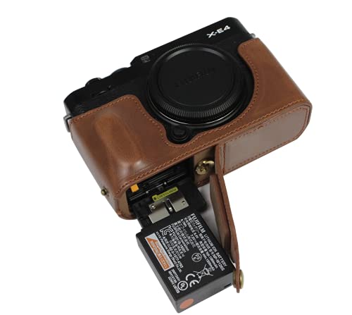 Unten öffnende PU-Ledergriff-Kameratasche für Fujifilm X-E4 XE4 mit Stativ-Design Dunkelbraun von SundayZaZa