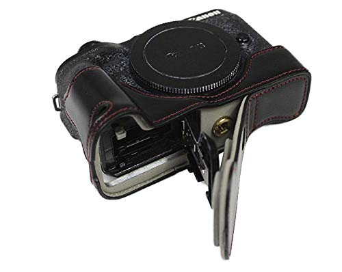 Unten öffnende Version für Canon EOS M6 Mark II Schutzhülle aus PU-Leder mit halber Kamera und Stativdesign mit Handschlaufe Schwarz von SundayZaZa